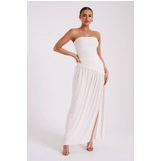 Bex Strapless Slinky Maxi Dress With Split - Ivory - L