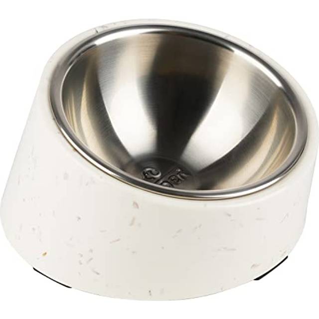 Slanted Dog Bowl Water / Food Mess Free Tilted Angle Straw Pattern Medium 300Ml - Off White - One Size