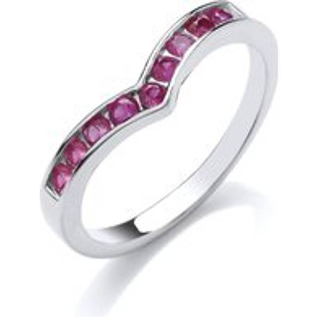 (O) Jewelco London Ladies Rhodium Plated Sterling Silver Red Cubic Zirconia 9 Stone Channel Set Wishbone Eternity Ring