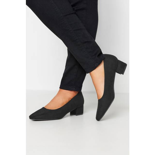 Black Faux Suede Block Heel Court Shoe In Extra Wide eee Fit - 8EEE