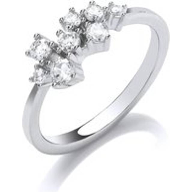 (L) Jewelco London Ladies Rhodium Plated Sterling Silver Cubic zirconia Random Cluster Engagement Ring