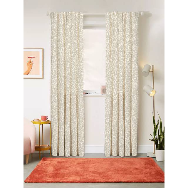 John Lewis Mila Print Pair Dimout/Thermal Lined Multiway (Slot Top, Hidden Tab, Pencil Pleat) Curtains, Putty