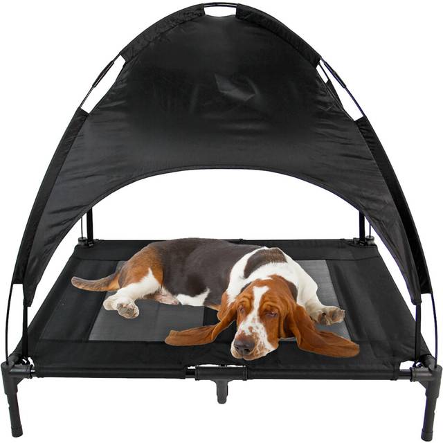 (Large: 91cm x 76cm x 18cm) Elevated Dog Bed Pet Raised Cot Indoor Outdoor Mesh with Canopy Cover