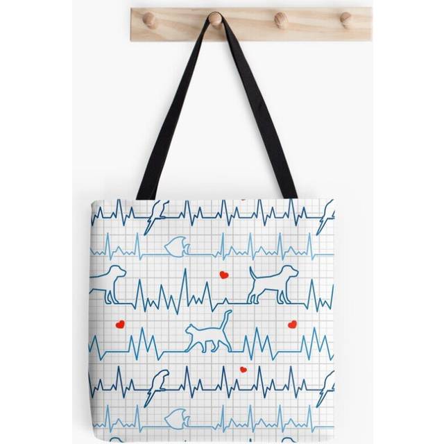 Tote Bags Veterinary Heartline for Pets Dogs Cat Bird Fish Animals Grocery for School Library Gym