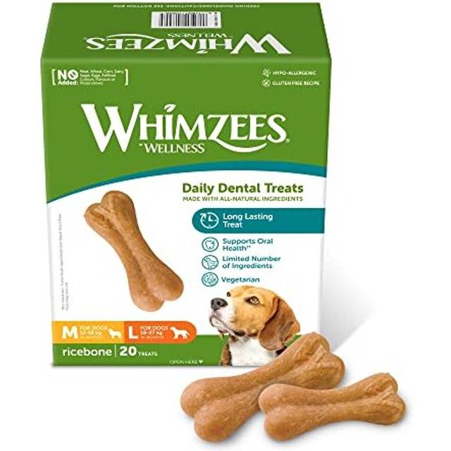 WHIMZEES By Wellness Rice Bone, Natural and Gluten-Free Dog Chews, Dog Dental Sticks for Medium and Large Breeds, 20 Pieces, Size M/L