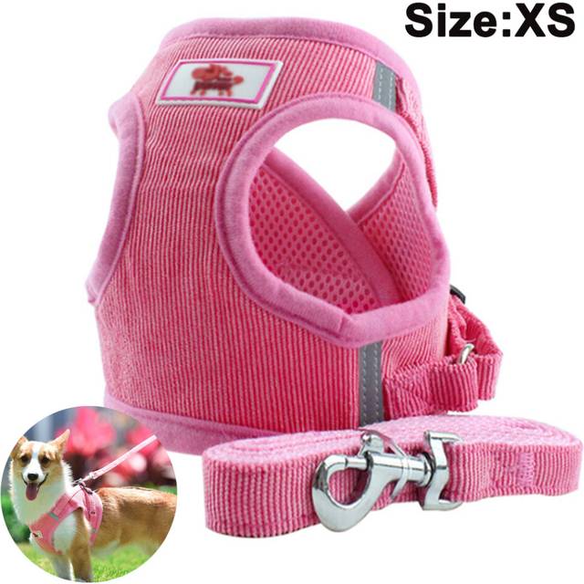 Dog Harness with Leash for Dogs, Soft Mesh Chest Harness for Medium and Small Dogs / Cats-Pink-XL