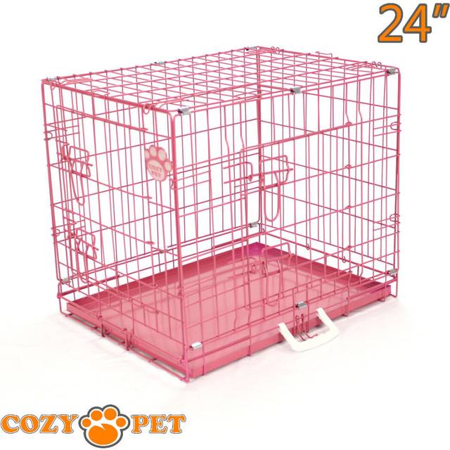 Dog Cage 24 in Pink Puppy Crate Cozy Pet Crates Folding Metal Cages DC24P