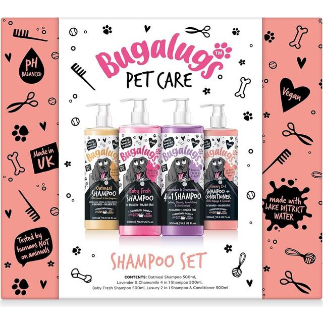 Bugalugs Spa Gift Set For Dogs With 4x Dog Shampoo, Dog Birthday Present, Puppy Dog Birthday, Gifts For Women, Gifts For Men,Dog Grooming Kit 4x 500ml