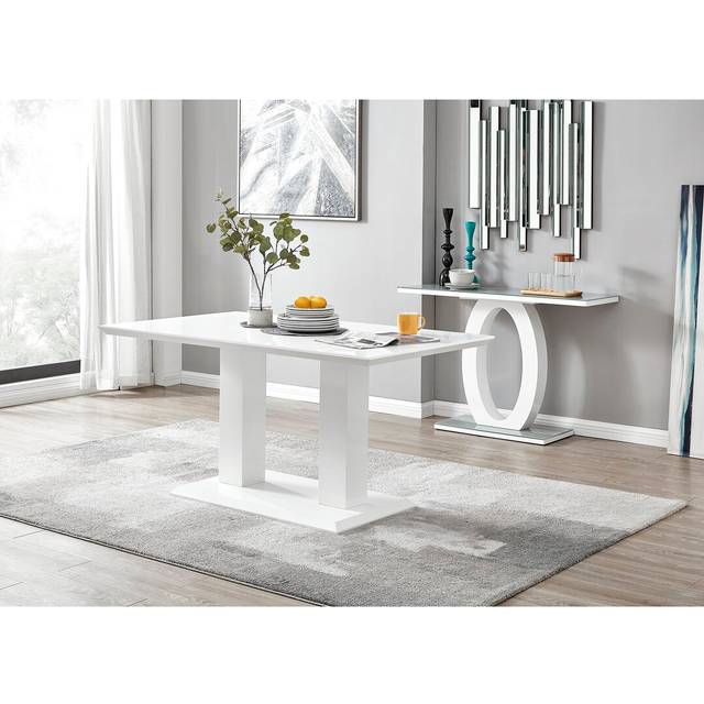 Edzard Double Pedestal High Gloss Dining Table Set with 6 Luxury Velvet Dining Chairs - White (6)