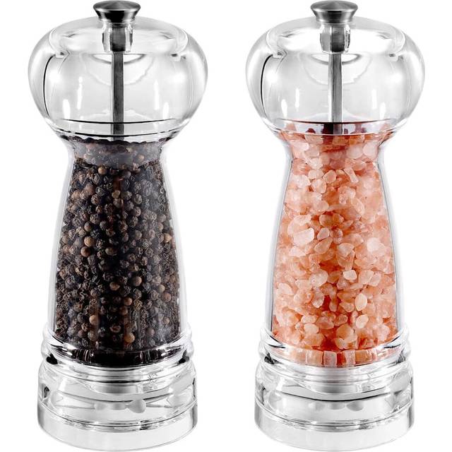 Set of 2 Acrylic Salt and Pepper Grinders - Adjustable Clear Ceramic Body - Himalayan Salt and Pepper Grinder - Easy to Fill