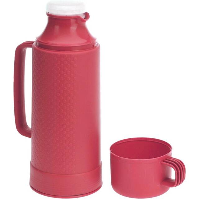 (Red) 1L Flask Glass Vacuum Insulated Tea Coffee Hot