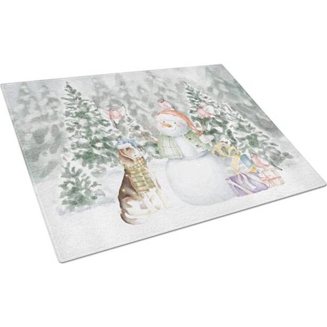 15 x 12 in. Unisex Beagle Tricolor Side View with Christmas Presents Glass Cutting Board, Multi Color - Large