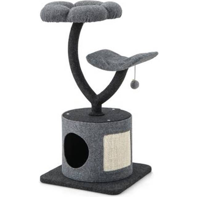 Costway 3 Tier Grey Cat Tower with Sisal Covered Scratching Board - 47 x 46 x 27cm