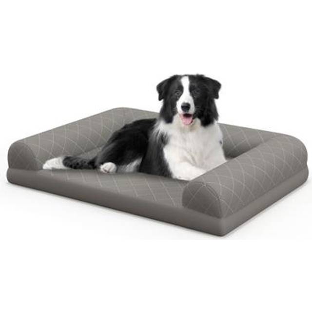 Orthopedic Dog Bed Egg-Foam Dog Crate Bed with 3-Side Bolster-Grey