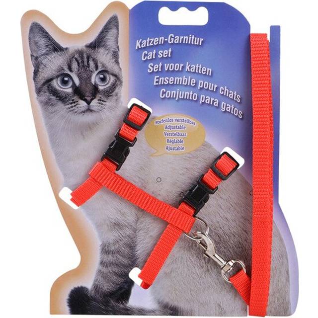 Sällskapsdjur katt krage sele och koppel justerbar nylon sällskapsdjur dragkraft hund kattunge halter krage katter produkter för katt sele sele - Röd