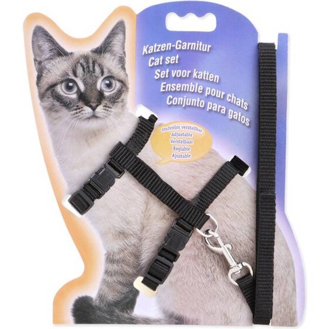 Sällskapsdjur katt krage sele och koppel justerbar nylon sällskapsdjur dragkraft hund kattunge halter krage katter produkter för katt sele sele - Svart