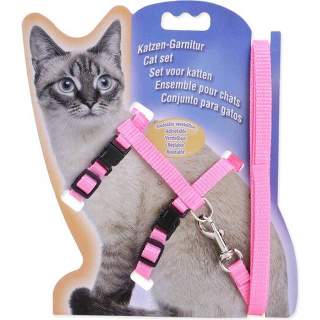 Sällskapsdjur katt krage sele och koppel justerbar nylon sällskapsdjur dragkraft hund kattunge halter krage katter produkter för katt sele sele - Rosa