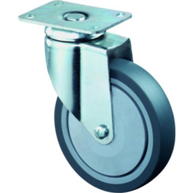 Lenkrolle D.125mm Trgf.100kg, m.Platte Gum.grau