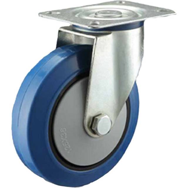 100mm swivel castor with blue elastic rubber on nylon centre wheel