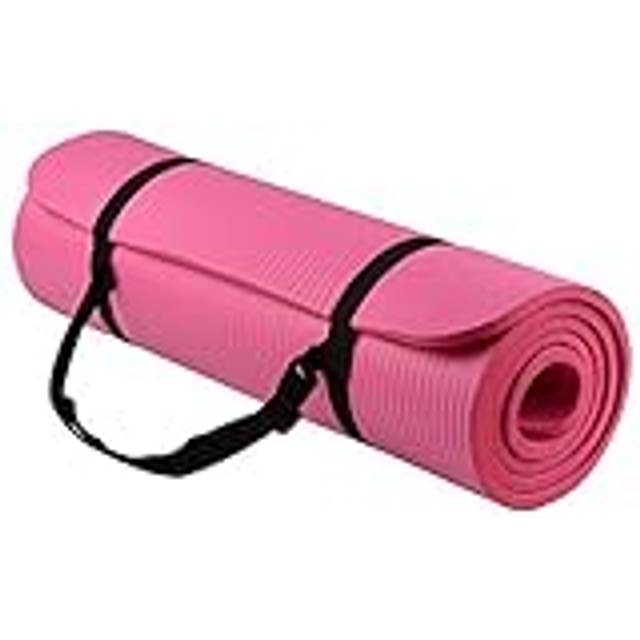 Everyday Essentials 1/2-tums extra tjock hög densitet anti-rivning träning yogamatta med bärrem, rosa