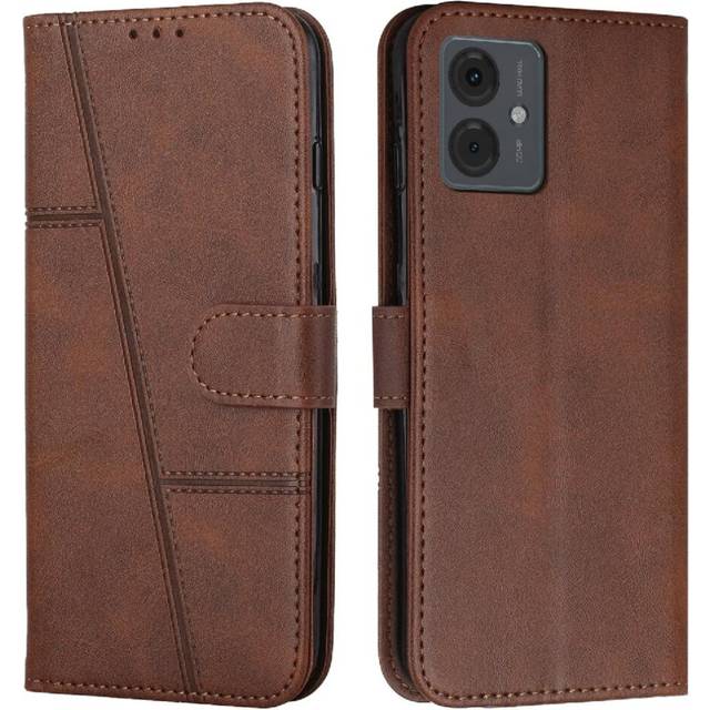 (Brown) Flip-on Motorola Moto G14 Leather Full Protection Shockproof Wallet Case Card Package