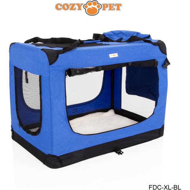 Fabric dog crate 90cm blue by cozy pet puppy carrier cat travel cage rabbit