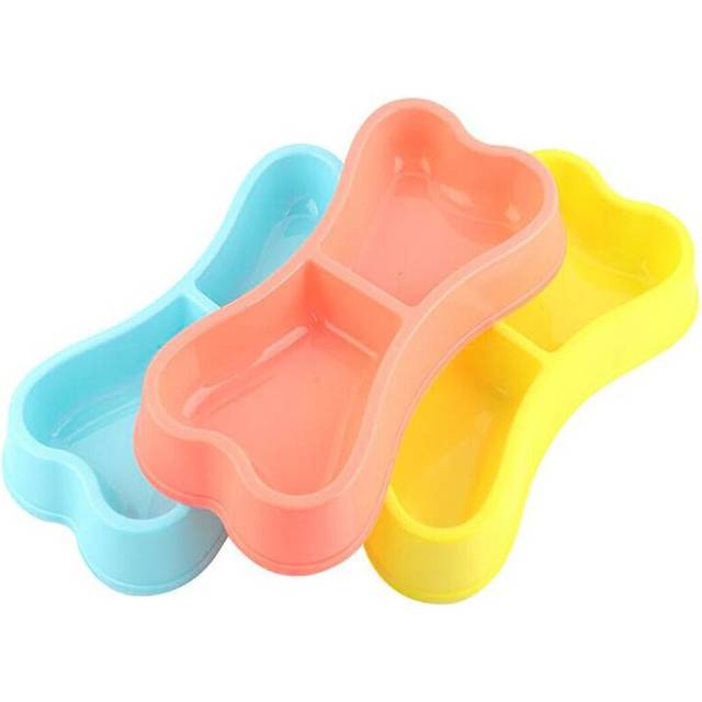 P241 10X 2 In 1 Dog Basin Plastic Cat Feeder Bone Shape Pet Double Bowl
