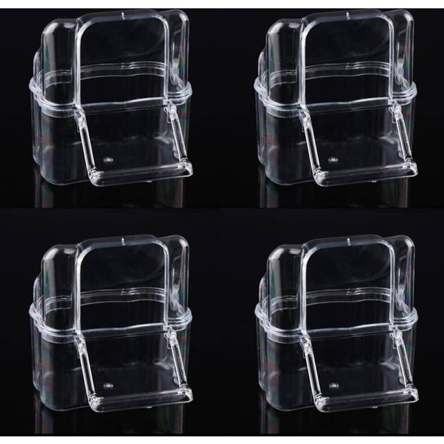 4 Pcs Bird Cage Feeder Plastic Cups Acrylic Feeding Bowl Anti- Splashing Water Food Feeder Box (for Bird Cage with Spring Door)