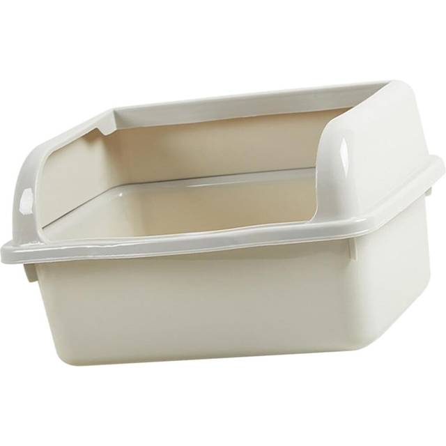 Open Top Pet Litter Tray U Shape Lowered Front with High Sides Easy to Clean Kitten Potty Toilet Large Space Cats Litter Basin, Large White