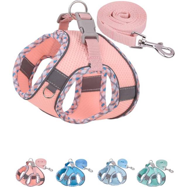 Dog Harness for Small Medium Dogs No Pull, Puppy Harness and Leash Set, Easy Walk Dog Harness for Walking, Running, Training (Pink, L)
