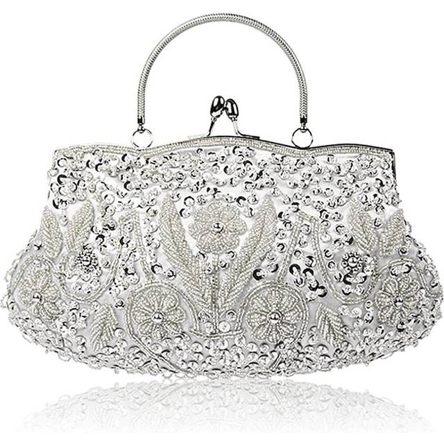 Collection Antique Floral Seed Bead Sequin Soft Clutch Evening Bag Designer Purse Large Clutch Handbag