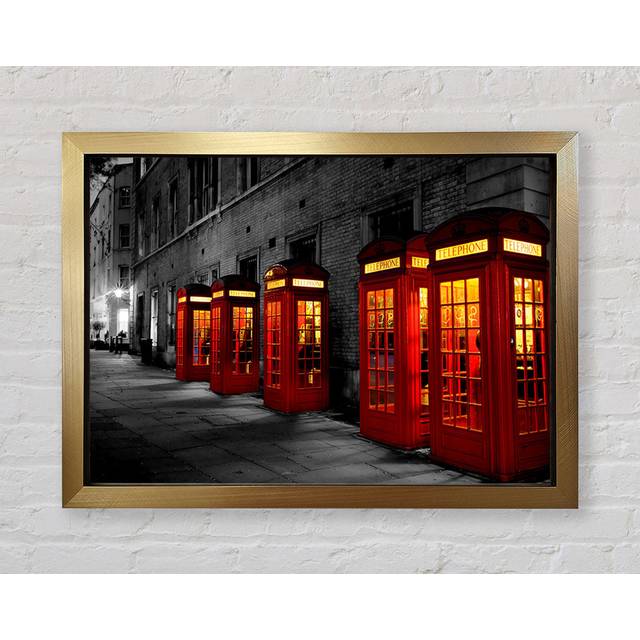 Red Telephone Boxes London England - Wrapped Canvas Photograph Print - Bronze Framed Paper (42cm H x 59.7cm W x 3.4cm D)