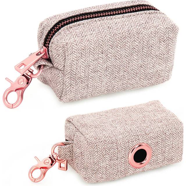 (Tweed Brown) Dog Poop Bag Holder Waste Bags Dispenser for Small Dogs with Leash Attachment