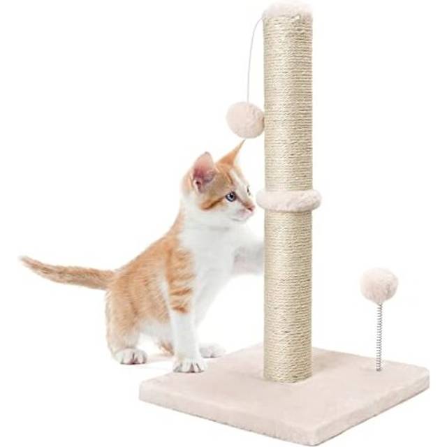 Cat Scratching Post, 54cm Tall Indoor Claw Scratcher with Premium Natural Sisal Rope, Heavy Base Covered Soft Smooth Plush for Kittens, Beige