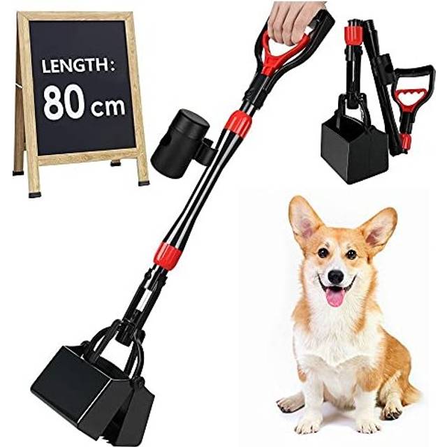 Dog Pooper Scooper, 80cm Long Handle Foldable Poop Scooper with Bag Dispenser, Flat Bottom Portable Duty Poo Waste Pick Up Rake with High Durable