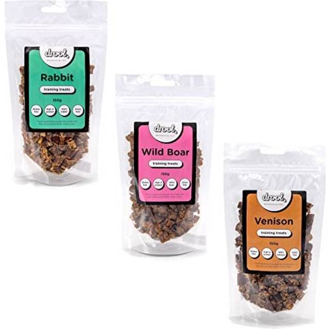 Pet Products 100% Pure dried fresh meat Rabbit Venison & Wild Boar Triple Pack Training Treats for Dogs 3 x 150g Air-Dried Nibbles Dog Chews