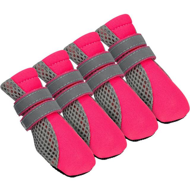 (Hot Pink) 4pcs Anti-slip Dog Boots Reflective Small Large Mesh Dog Shoes Booties Socks XL