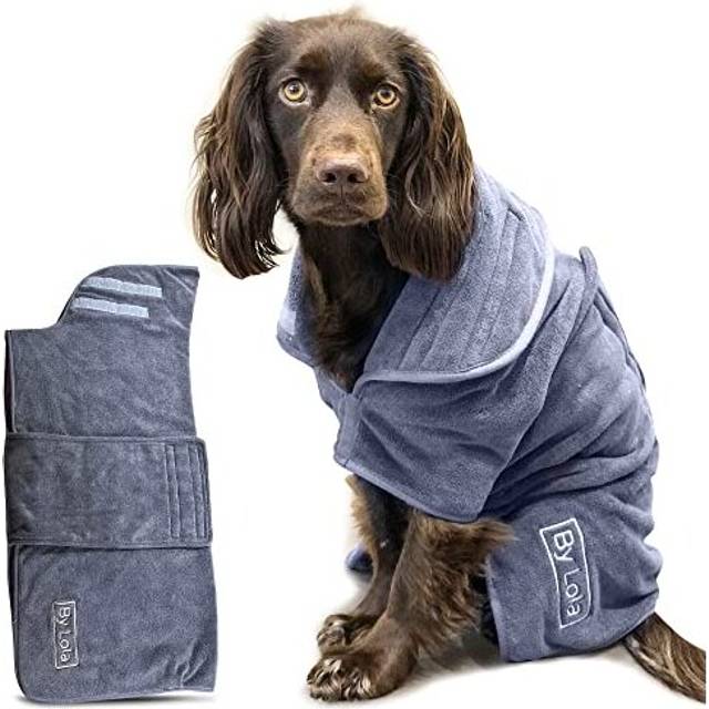 By Lola - Dog Drying Coat Dog Drying Robe Drying Coat Dry Fast Dog Dressing Gown Fast Drying Super Absorbent Pet Dog Towelling Drying Coat - Grey