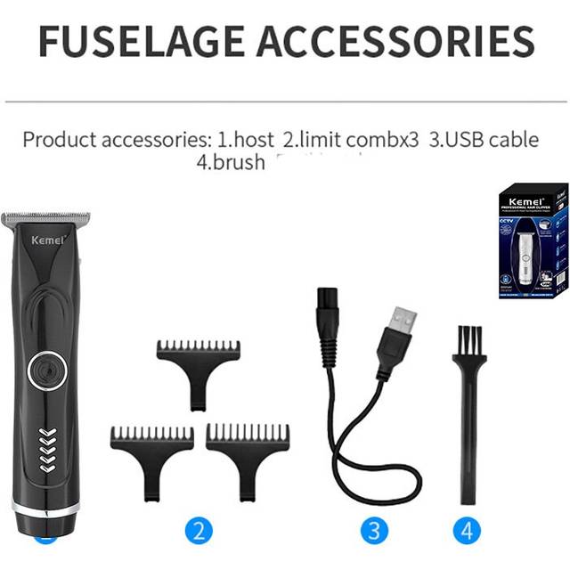 Kemei 6011 bärbar mini hårtrimmer 0mm t-blads frisörsalong hårklippning liten elektrisk klippare usb uppladdningsbar - Svart