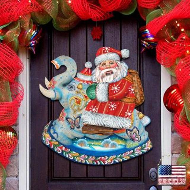 Designocracy Santa on Elephant Wooden D   cor, Door Handger