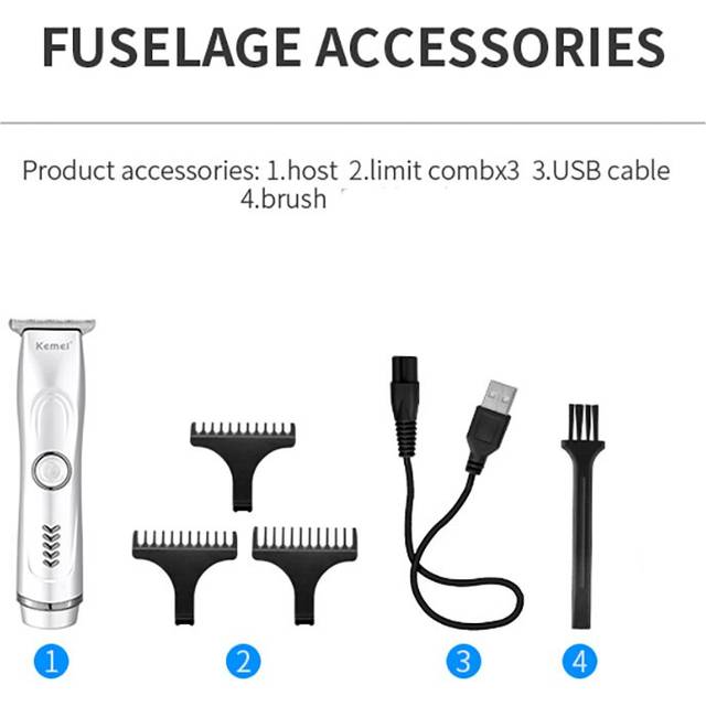 Kemei 6011 bärbar mini hårtrimmer 0mm t-blads frisörsalong hårklippning liten elektrisk klippare usb uppladdningsbar - silver- utan låda