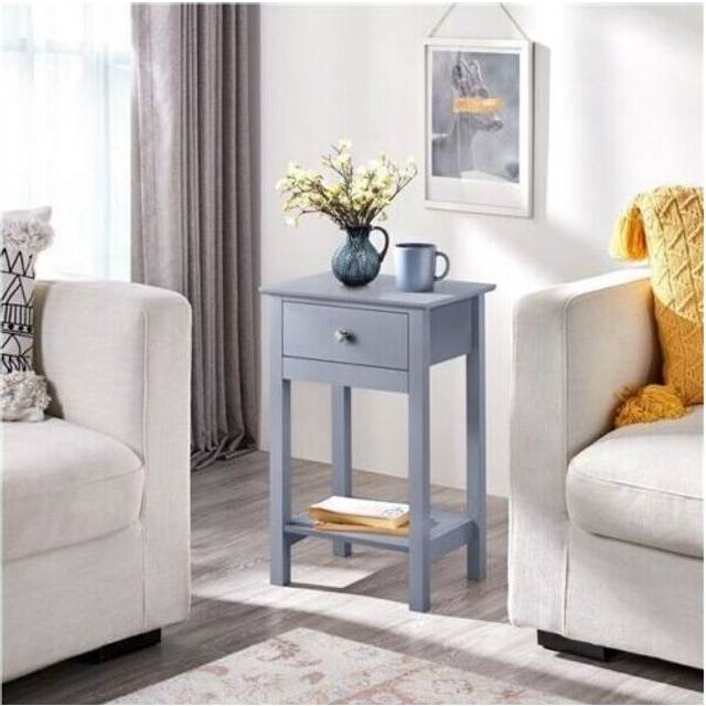 Wooden Bedside Table Cabinet W/ Drawer Shelf Storage  Side Night Stand