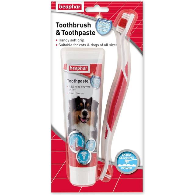 Beaphar | Toothbrush & Toothpaste Dental Care Kit | For Dogs & Cats Double-Ended Toothbrush & Liver-Flavoured Enzymatic Toothpaste, 100g Tube