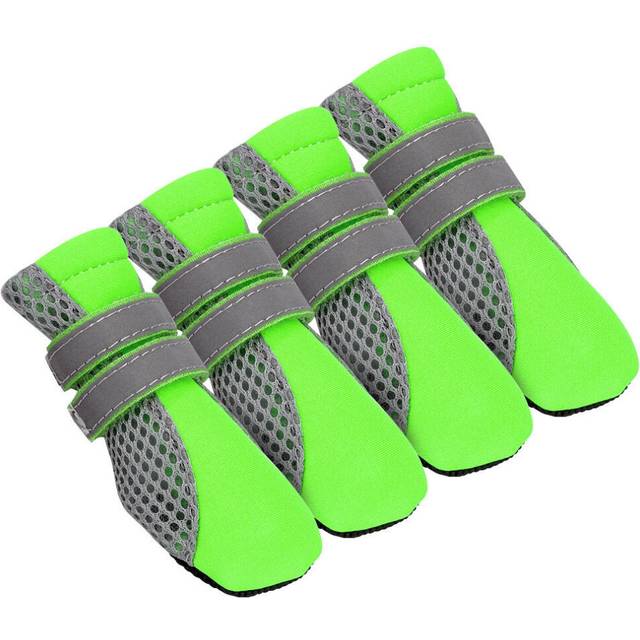 (Green) 4pcs Anti-slip Dog Boots Reflective Small Large Mesh Dog Shoes Booties Socks XL