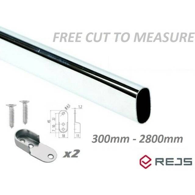 (2600mm) WARDROBE OVAL CHROME HANGING RAILS 300mm-2800mm
