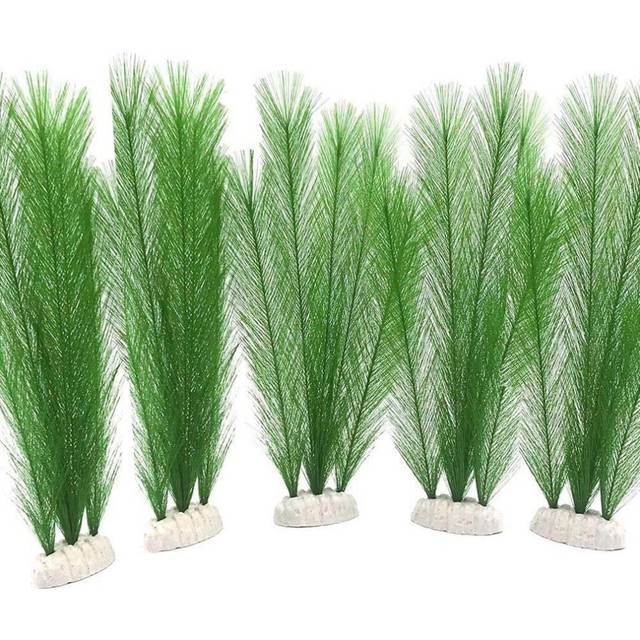 Aquarium Decorations Fish Tank Artificial Green Made Of Silk Fabrics Plastic,for All Fish and Pets 5Pcs