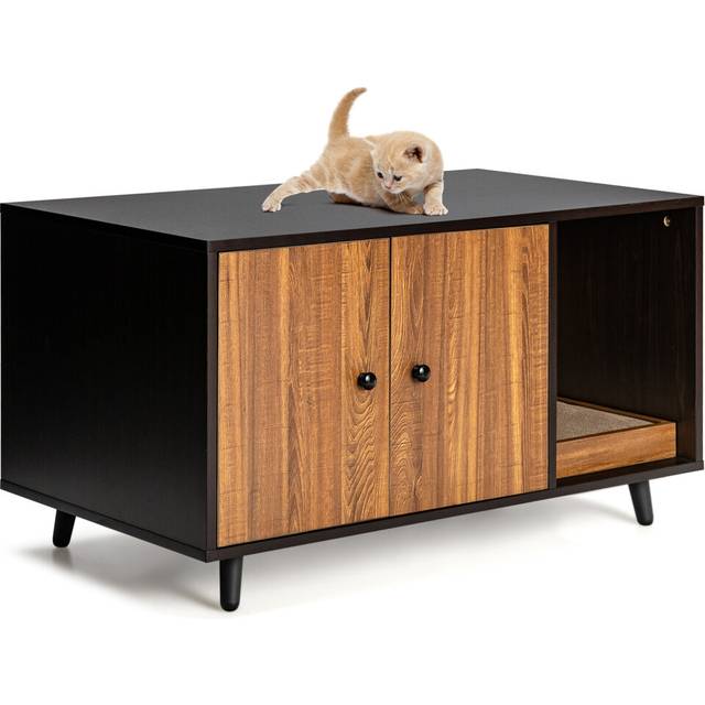 Wooden Storage Cabinet w/Cat Litter Box Enclosure Floor Standing Home