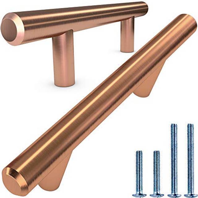 ALPINE HARDWARE Premium Solid Euro Style Bar Handle Pull-25Pack-5 In Hole Center & 7 1/2 In Length-Heavy Stainless Steel Handle Pull W/ Satin Copper/B