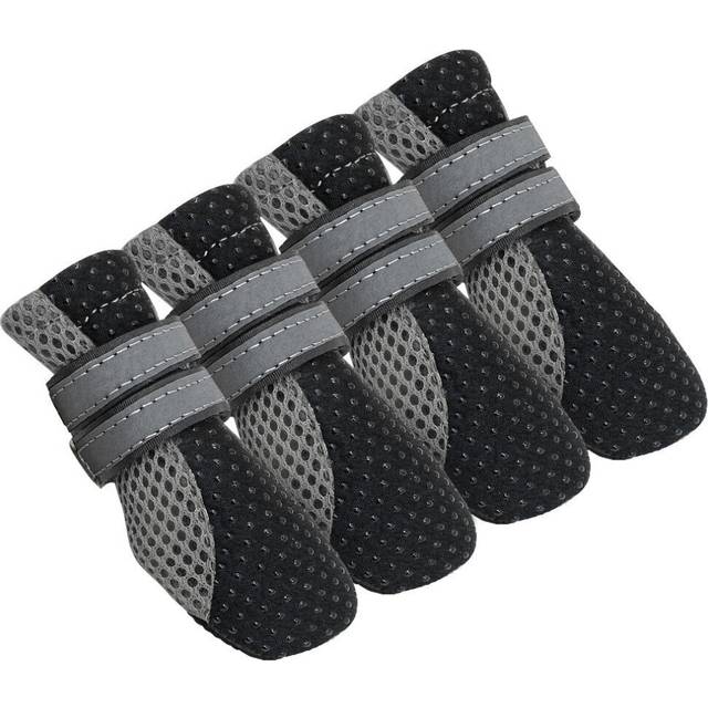 (Black) 4pcs Anti-slip Dog Boots Reflective Small Large Mesh Dog Shoes Booties Socks XL