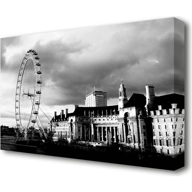 London Eye Clouds Black and White - Wrapped Canvas Photograph Print (35.6 cm H x 50.8 cm W)